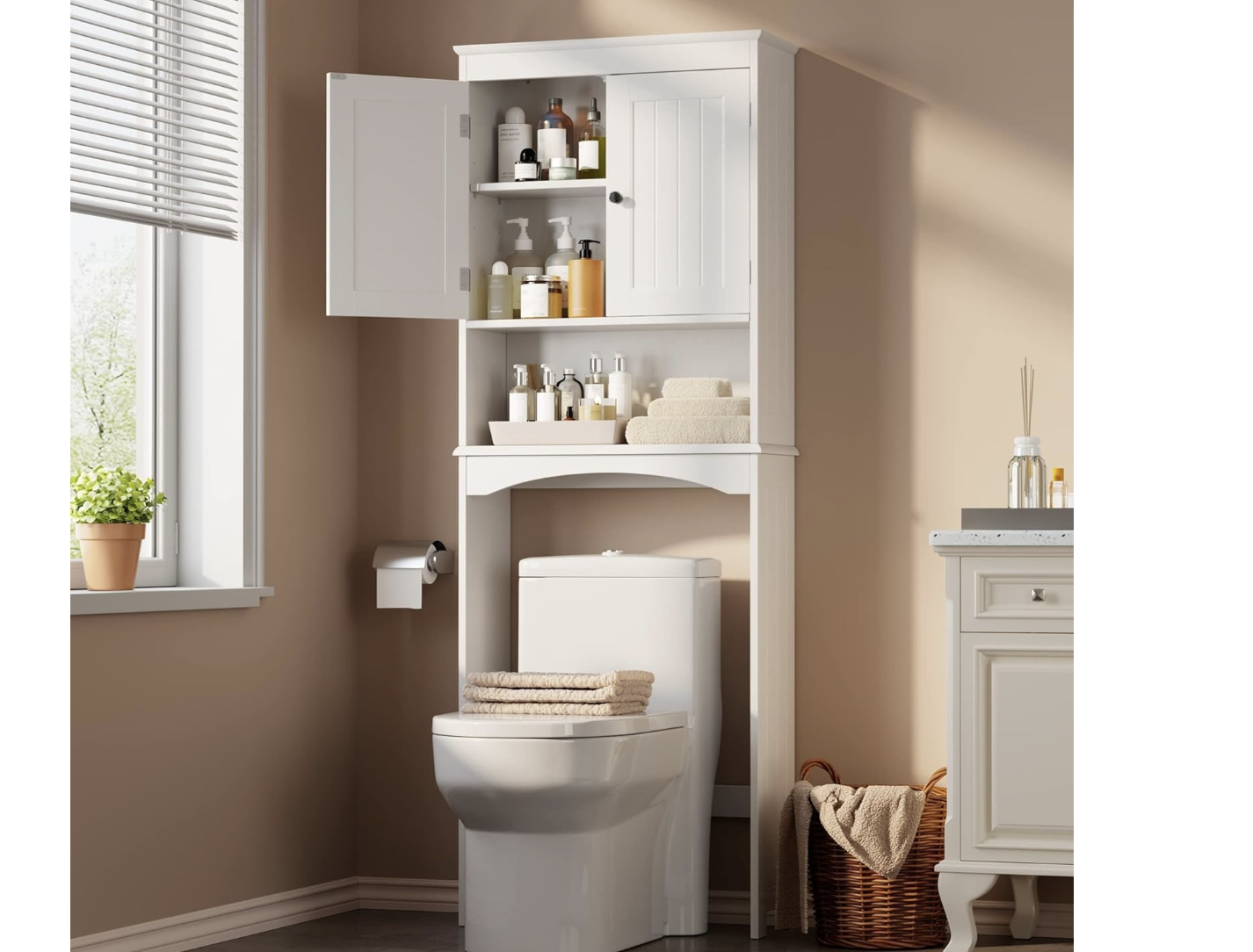 New in Box Over The Toilet Storage Cabinet with Adjustable Shelf and Double Doors