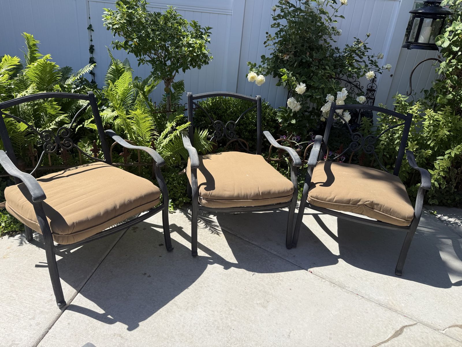 All Metal stackable patio chairs with cushions $50 each
