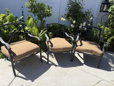 All Metal stackable patio chairs with cushions $50 each