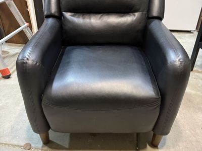 Comfortable Black Leather Armchair with Wood Legs