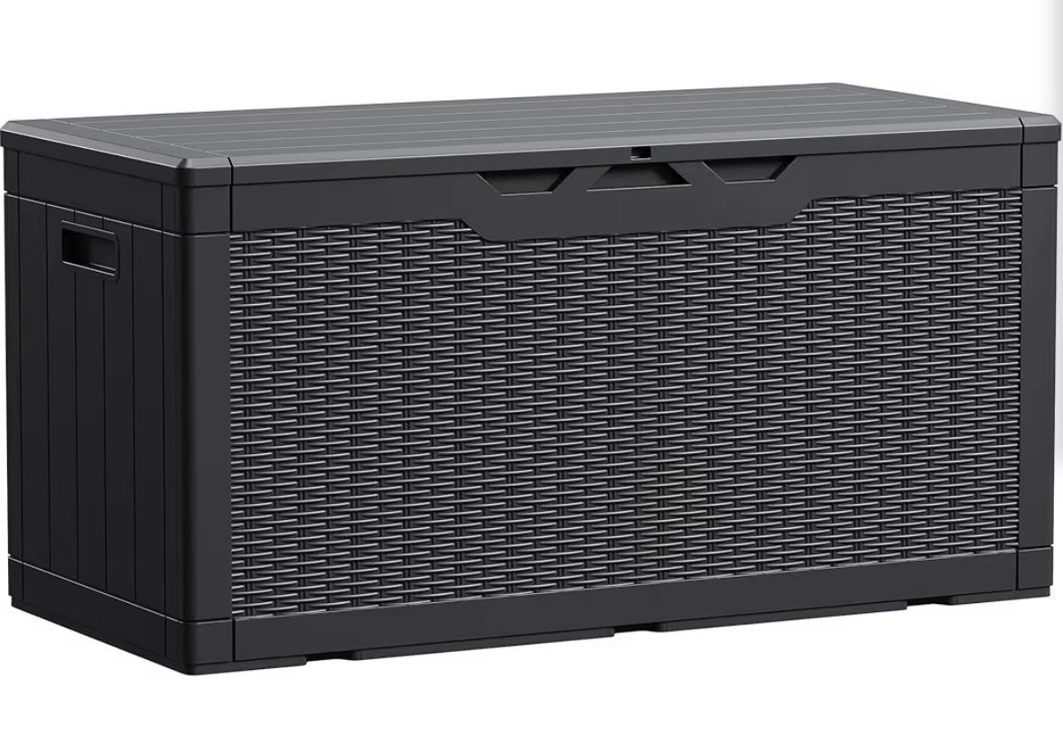 100 Gallon Waterproof Resin Deck Box Outdoor Storage Chest w/ Hydraulic Air Rod Lockable