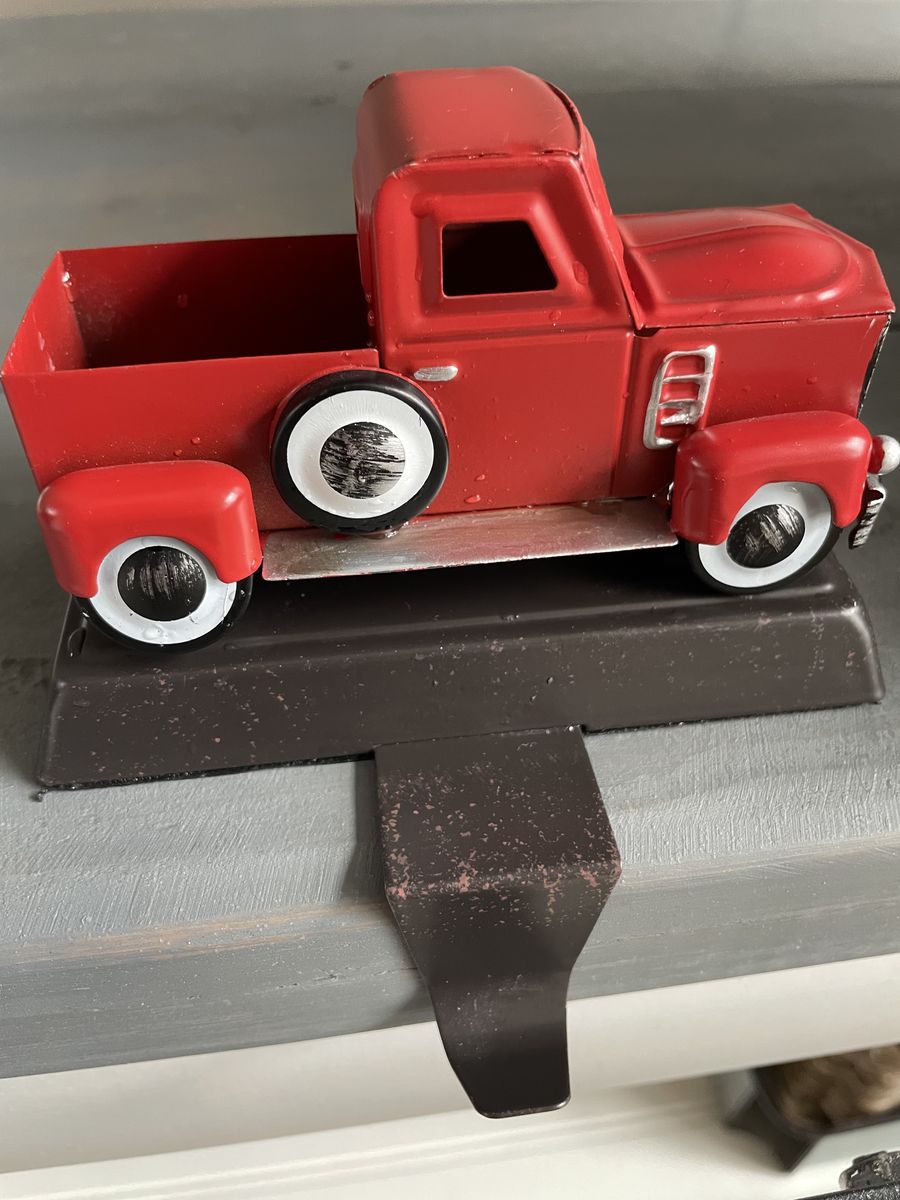 vintage Style Red Metal truck Stocking Holder