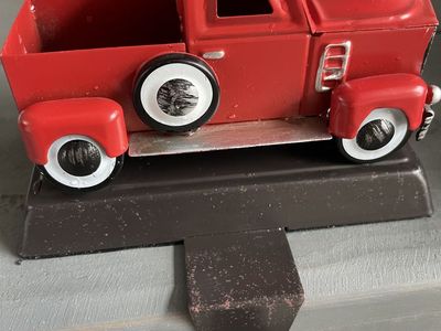 vintage Style Red Metal truck Stocking Holder