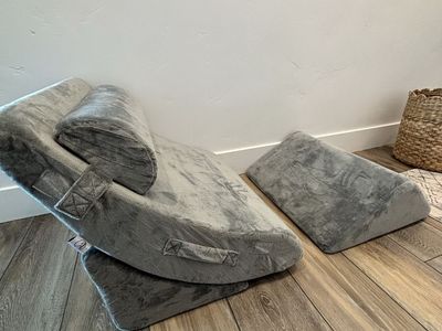 Adjustable Foam Wedge Pillow Set Gray Plush Support Cushion