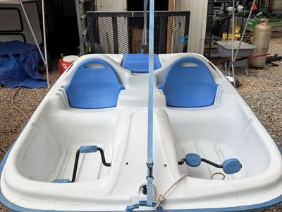 Pelican Paddle Boat 2-Seater with Canopy - White/Blue Pedal Boat, Great for Lakes & Ponds