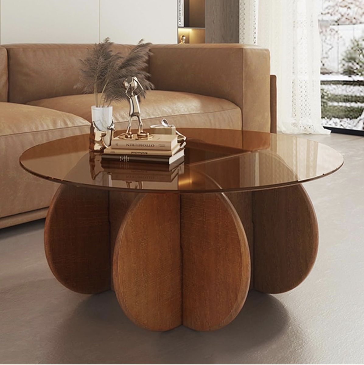 Brand New Modern Round Coffee Table with Solid Wood Legs