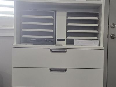 White Storage Cabinet with Drawers & Organizer Shelves – Great Condition