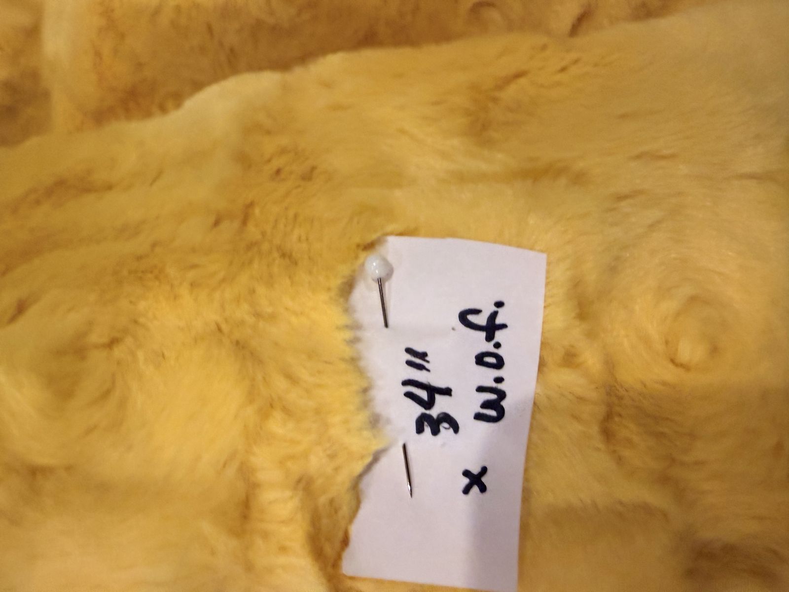 Yellow Faux Fur Fabric Piece 34 x W.O.F.