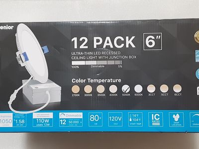 New Ensenior 12 Pack 120V, 12W, 6-inch LED Recessed Canless Ceiling Downlight, 5000K Daylight, 1050LM High Brightness, Dimmable