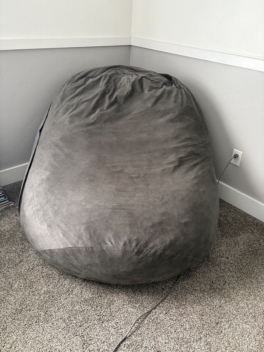 Large Gray Suede-Style Bean Bag Chair