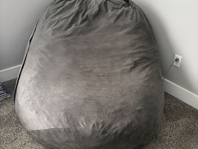 Large Gray Suede-Style Bean Bag Chair