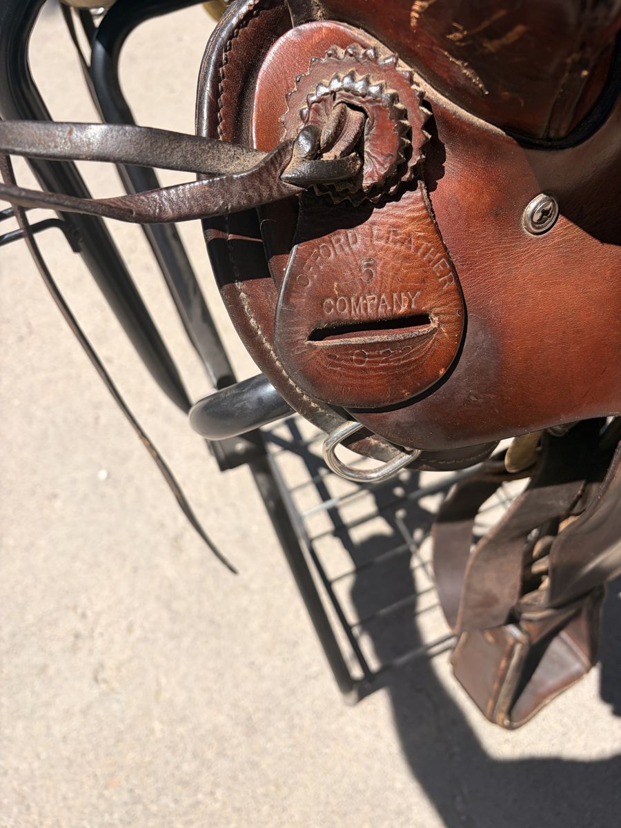Vintage Wofford Leather Company Western Saddle with custom turned stirrups
