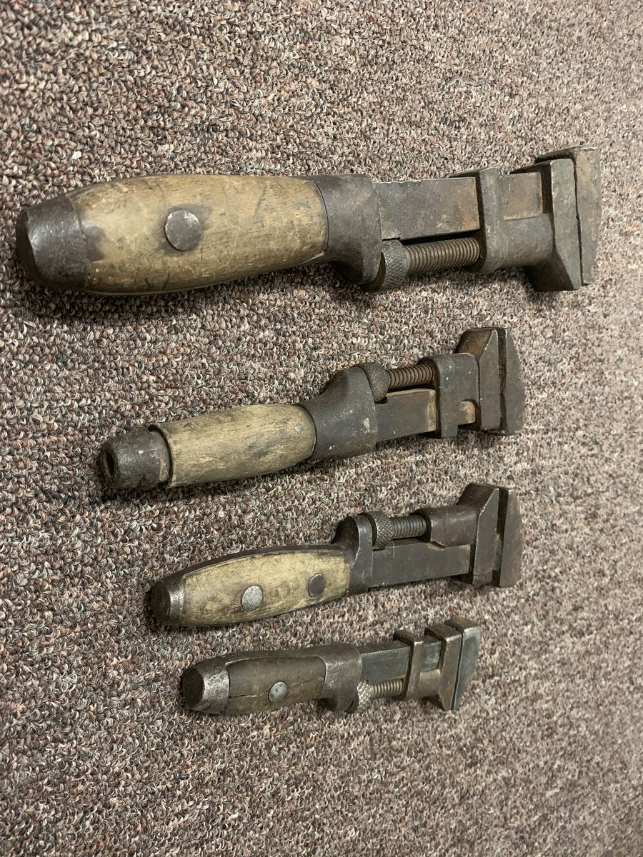 Antique L Coes Wooden Hsndle Adjustable Wrenches.