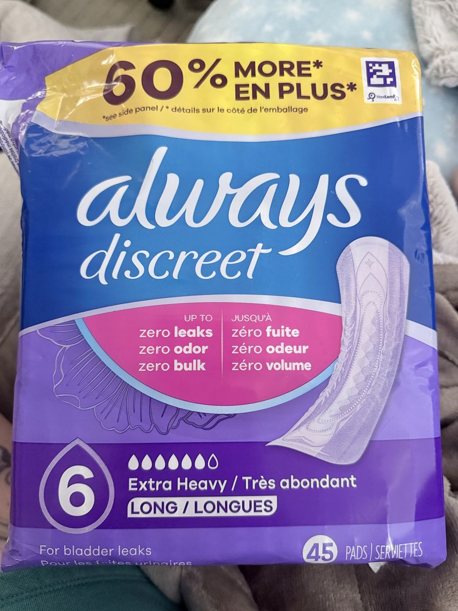 Always Discreet Extra Heavy Long Pads, Size 6, 40-Count for Bladder Leaks - New