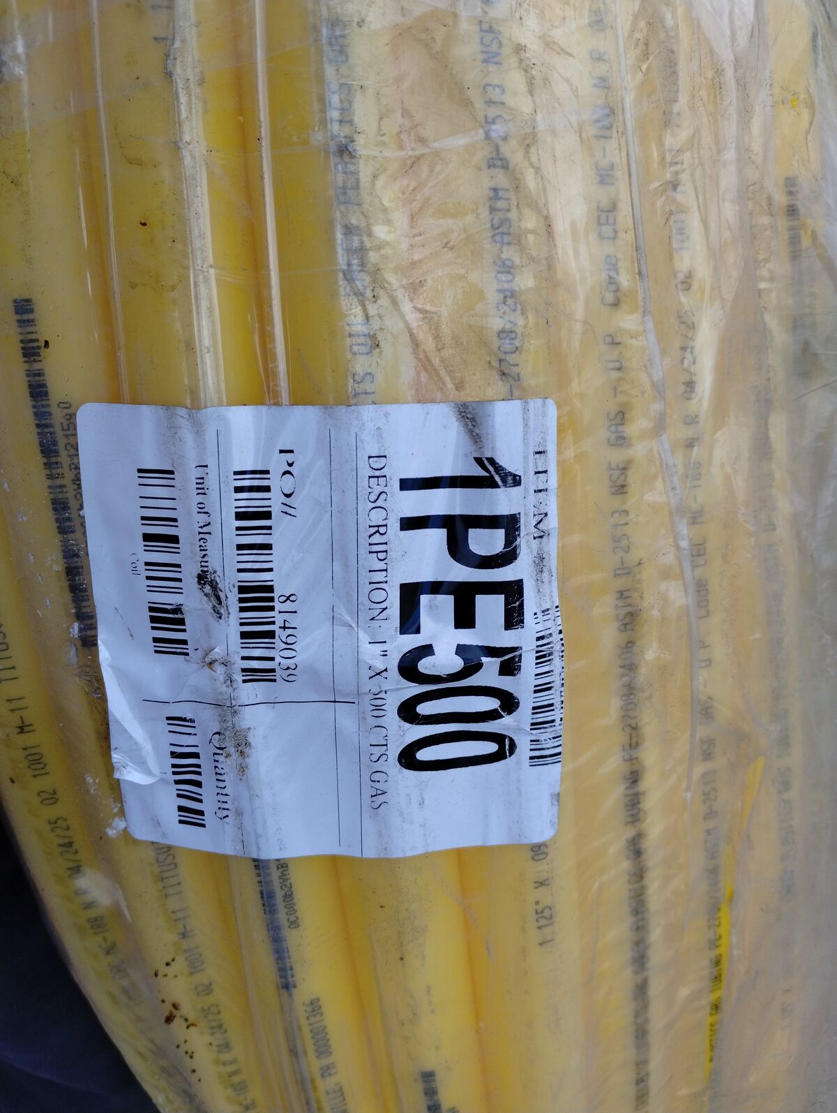 gas pipe 1 in 500 ft