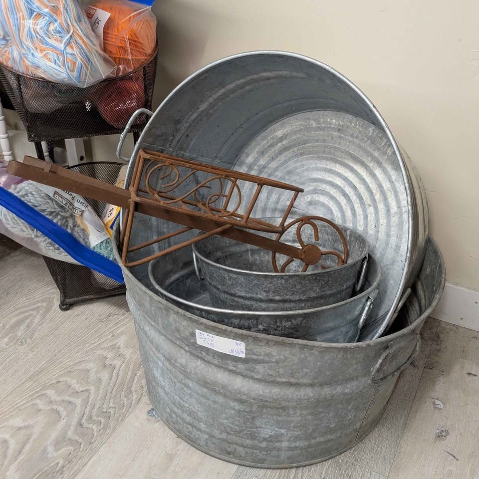 Antique and Vintage Tubs, buckets and everything needed for the yard
