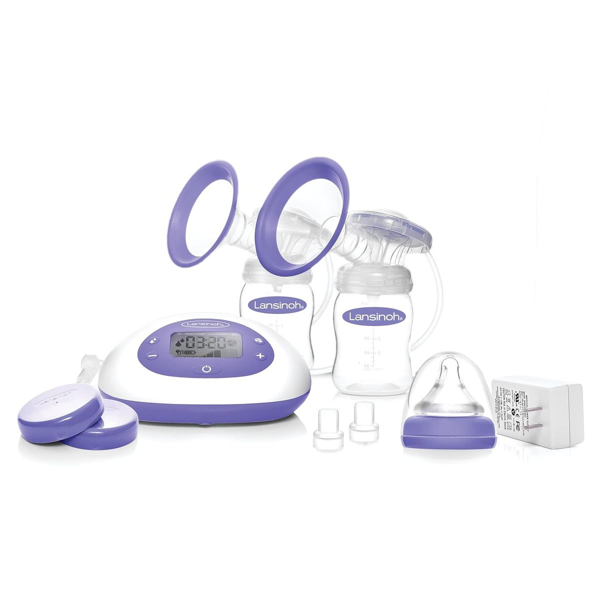 New in box Lansinoh double Electric Breast Pump with ComfortFit Flanges & LCD Display