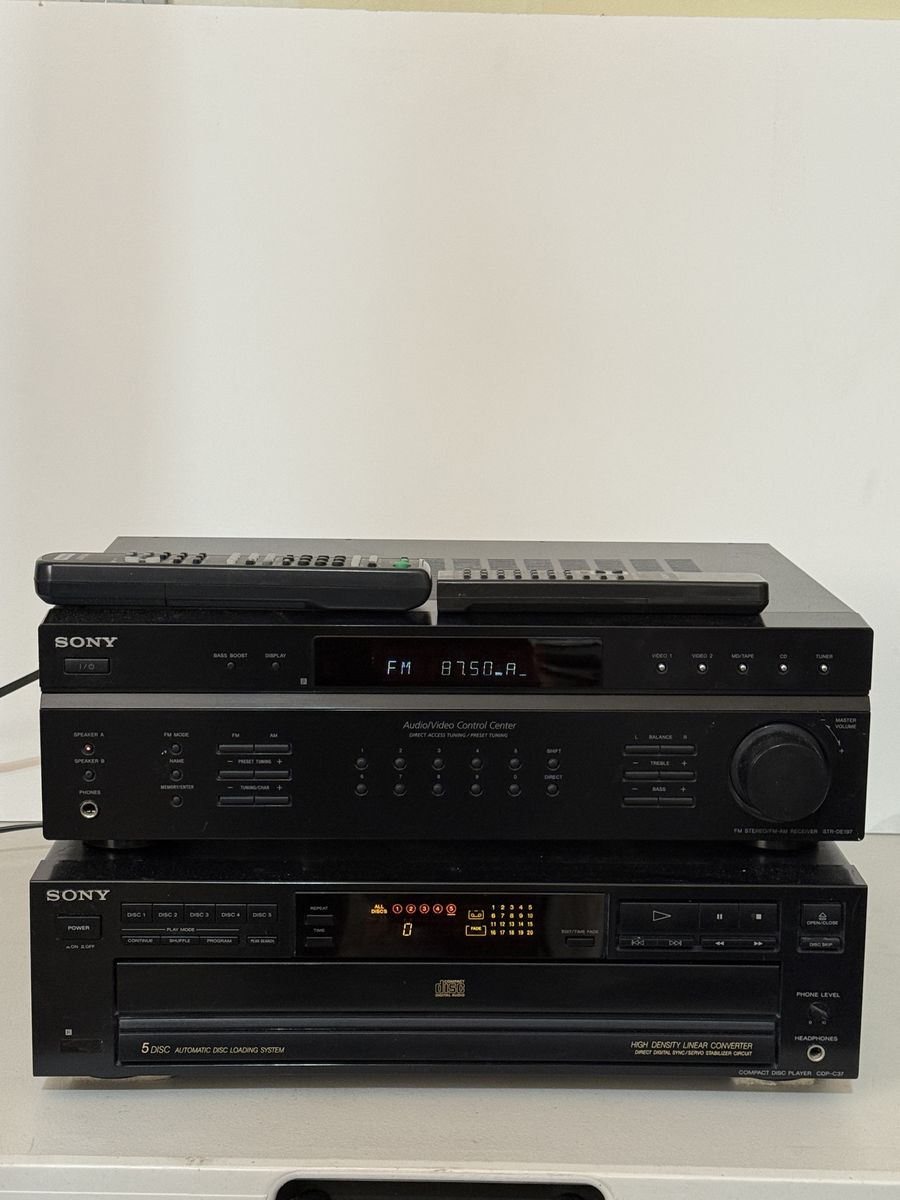 Sony Stereo Receiver and 5-Disc CD Changer Audio System with Remotes