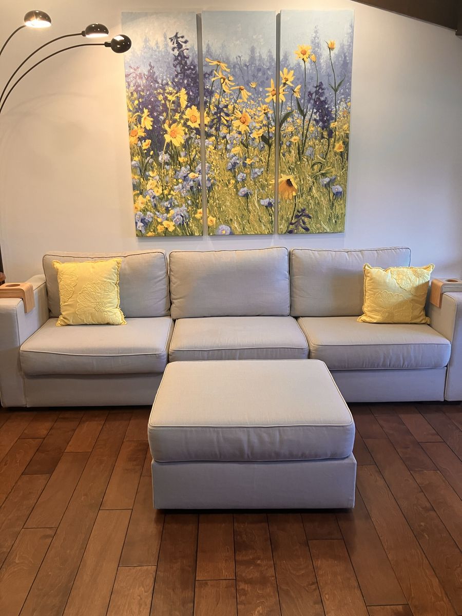 Lovesac Sactional Sofa - 3 Seats + Chaise/Ottoman - Color Light Linen. Modular.