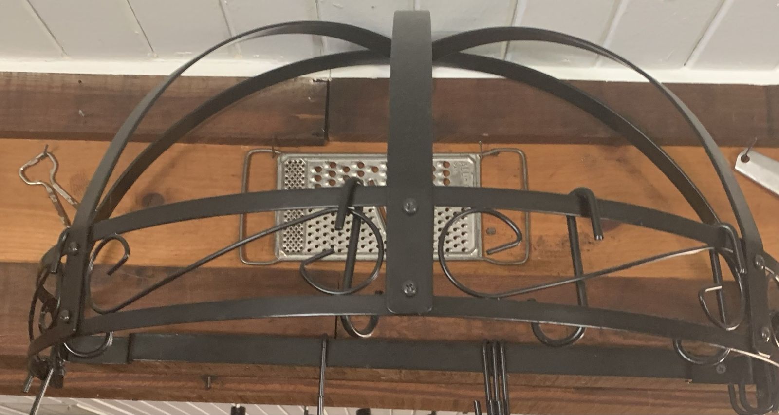 Kitchen Pot Rack Black Metal Arch Design Hanging Storage Organizer w/ Hooks