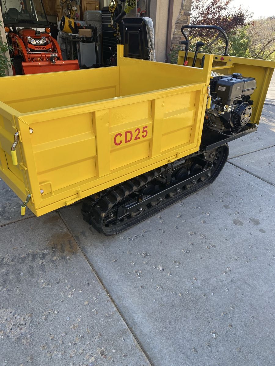 CD25 Yellow Mini Crawler Dumper with 420cc Engine, Hydraulic Lift & Tracks, 1100 lb Capacity