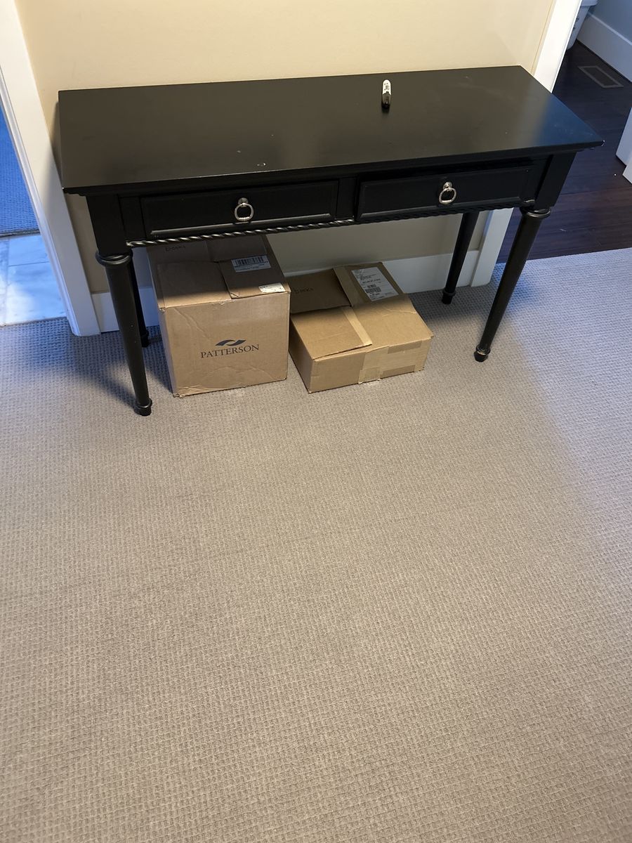 Elegant Black Wood Console Table with Two Drawers and Rope Twist Legs