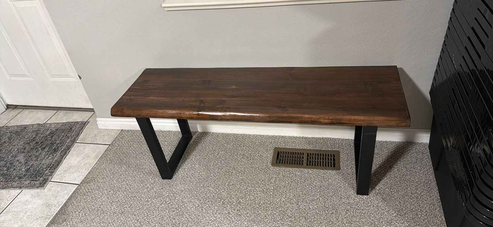 Rustic Live Edge Wood Bench with Black Metal Legs