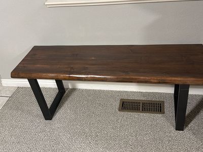 Rustic Live Edge Wood Bench with Black Metal Legs