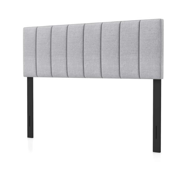 NEW! Headboard Full Size 26” Height Upholstered Vertical Channel Tufted w/Wood Legs – Stone (Light Gray)