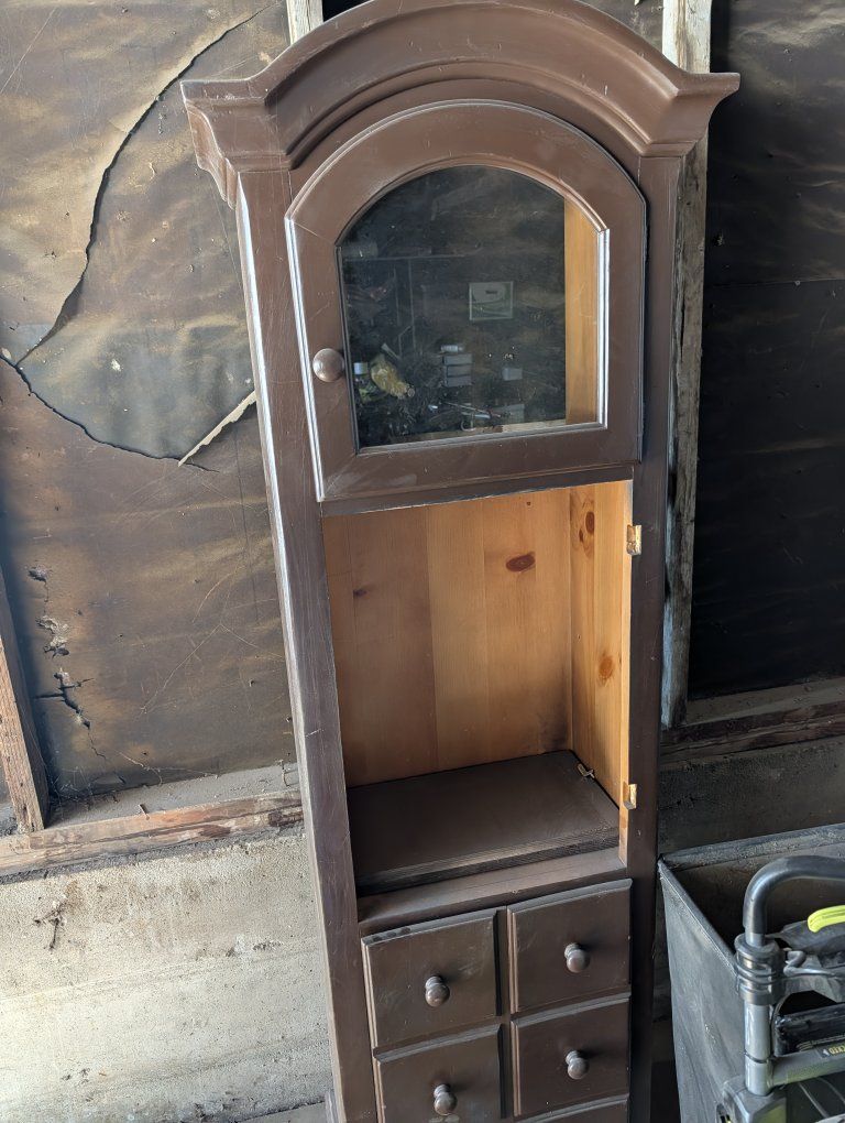 Brown Wood Curio Cabinet Display Stand with Glass Door and 4 Drawers