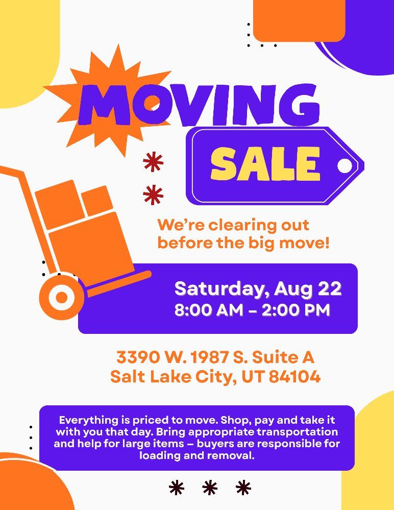 Moving Sale Flyer - Saturday Aug 22 in Salt Lake City