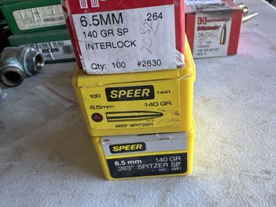 Hornady and Speer 6.5mm 140 Gr Reloading Bullets Lot
