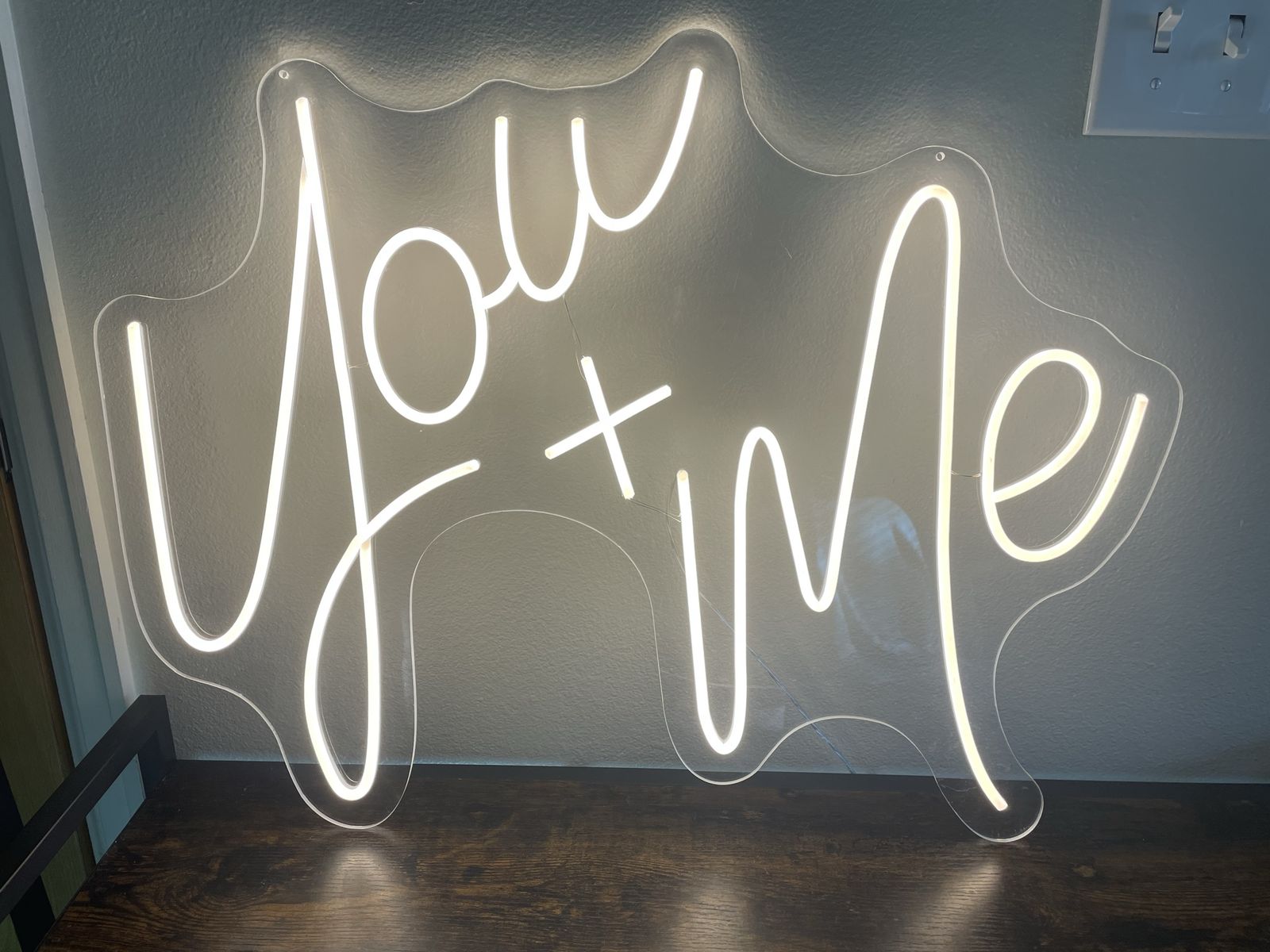 Custom LED Neon Sign "You + Me" - White Warm Glow, Acrylic Backing - Perfect for Weddings & Decor