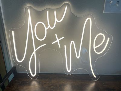Custom LED Neon Sign "You + Me" - White Warm Glow, Acrylic Backing - Perfect for Weddings & Decor