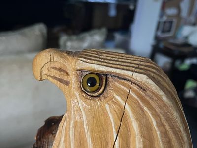 4th July SALE 2 ft Carved Wooden American Bald Eagle with Realistic Glass Eye Hand Made USA