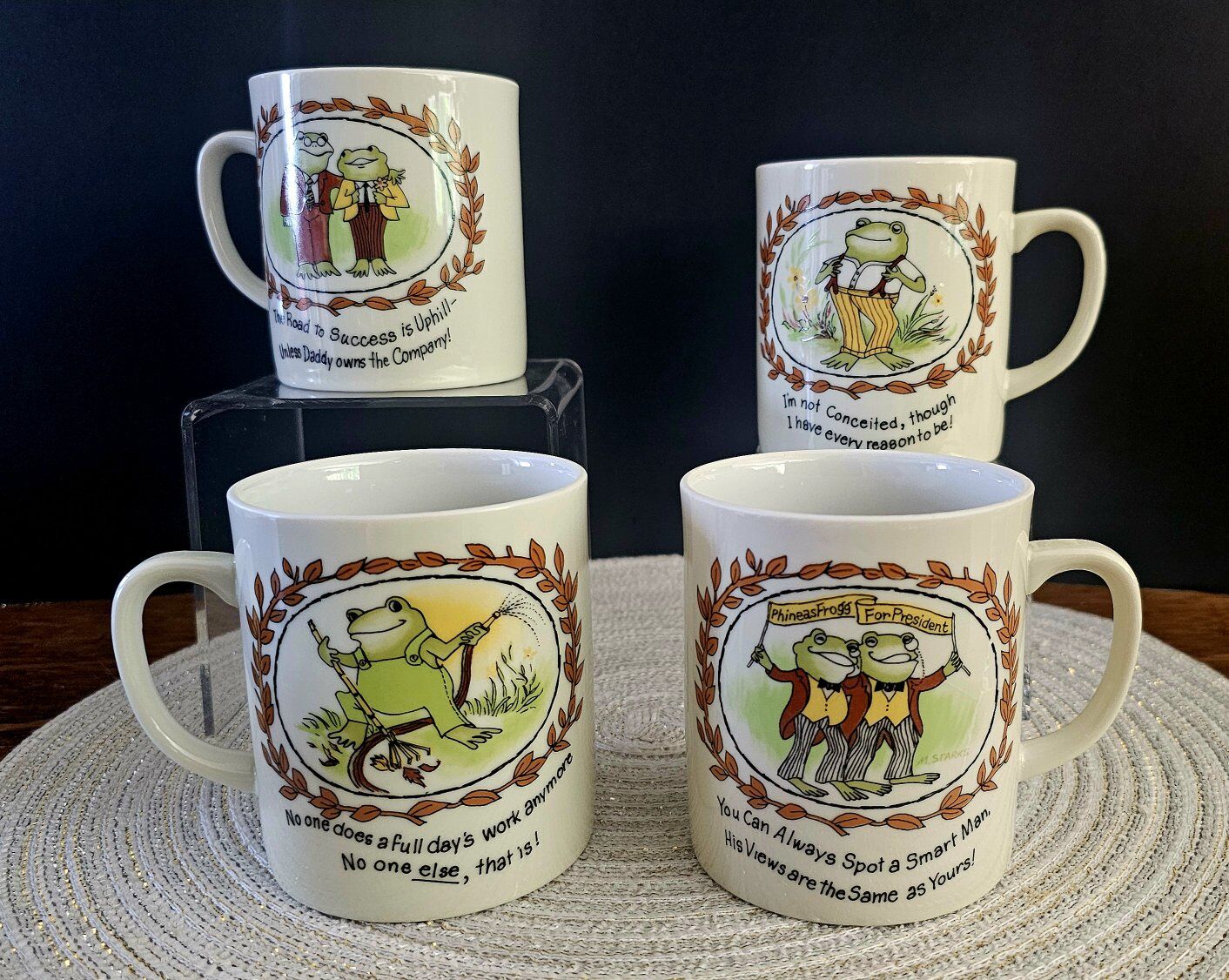 Vntg (NEW) Ceramic PHINEAS FROGG Set of 4 Mugs