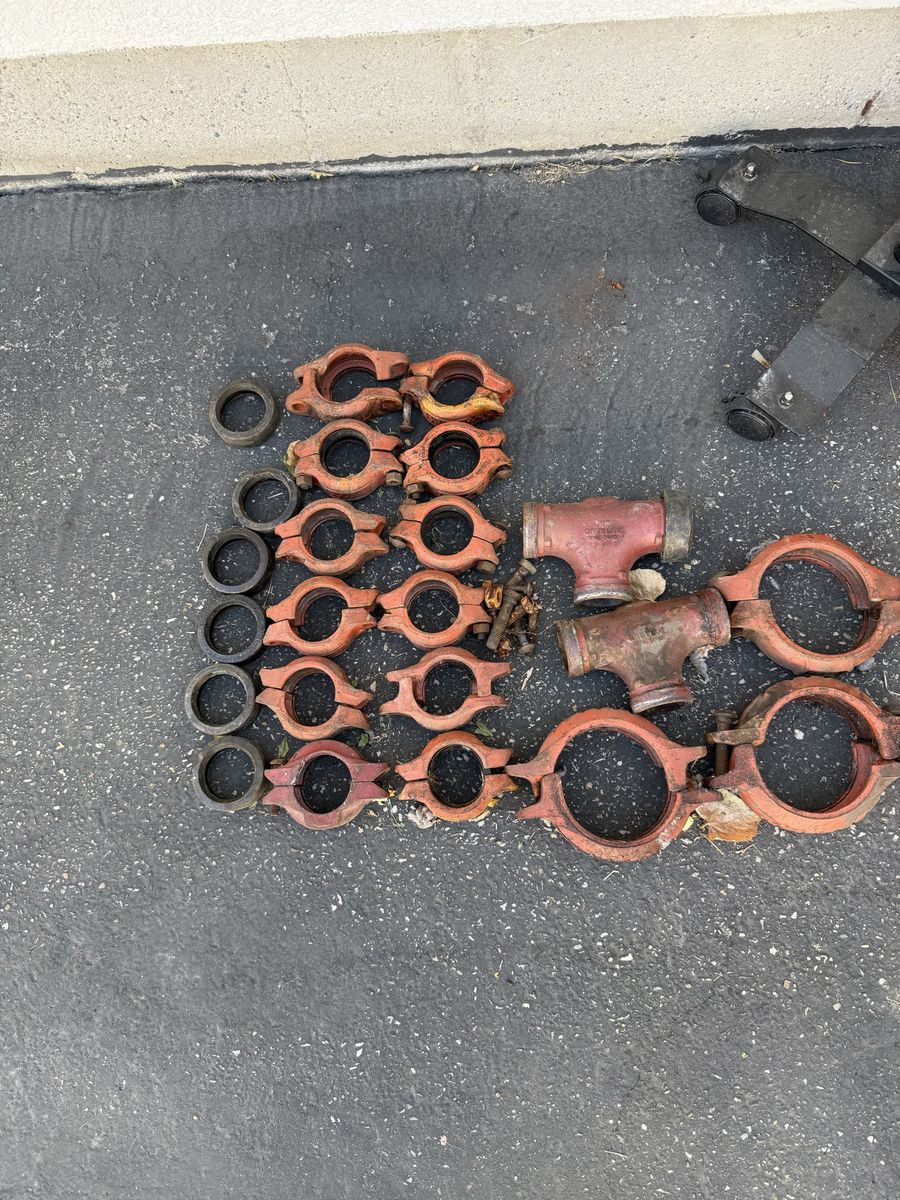 Lot of Used Fire Sprinkler Pipe Couplings and Fittings - Various Sizes, Orange