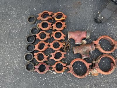 Lot of Used Fire Sprinkler Pipe Couplings and Fittings - Various Sizes, Orange