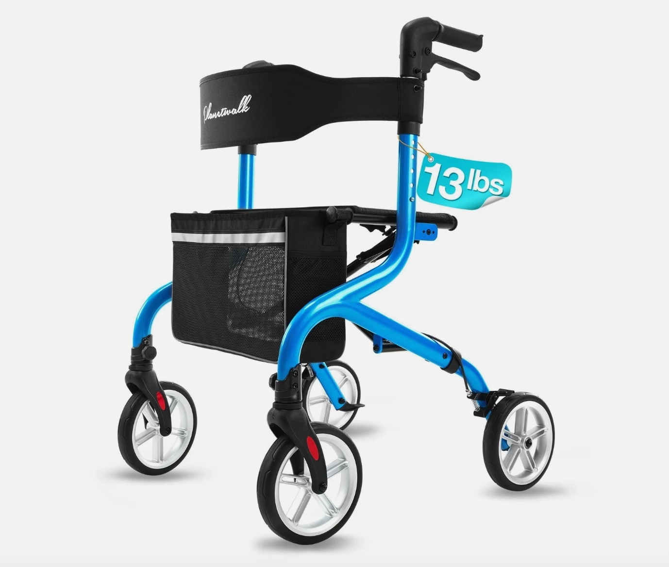 PLANET WALK Rollator Walker for Seniors Foldable Seat 8" Wheels Blue 300lb