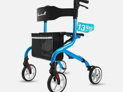 PLANET WALK Rollator Walker for Seniors Foldable Seat 8" Wheels Blue 300lb