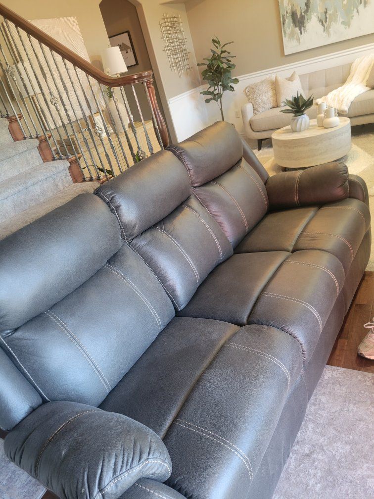 Brown Vegan  Leather Reclining Sofa Couch