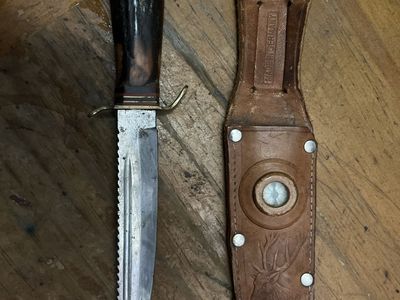 Vintage Hunting Knife w/ Stag Handle & Leather She