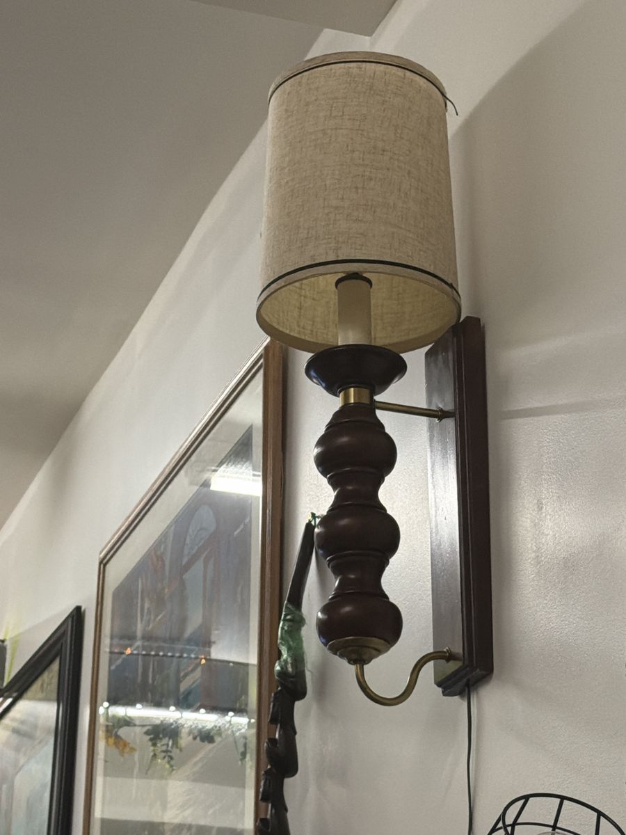 Vintage Wooden Wall Sconce Lamp with Burlap Shade