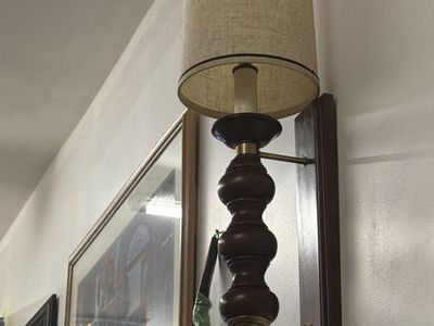 Vintage Wooden Wall Sconce Lamp with Burlap Shade