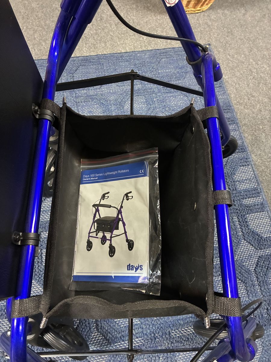 Days 100 Series Lightweight Blue Rolling Walker Rollator with Seat and Storage Basket