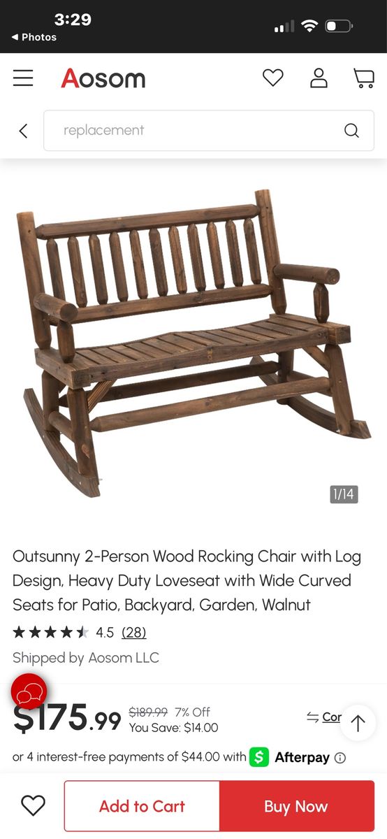 Outsunny 2 Person Walnut Loveseat Rocking Chair
