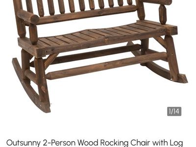Outsunny 2 Person Walnut Loveseat Rocking Chair