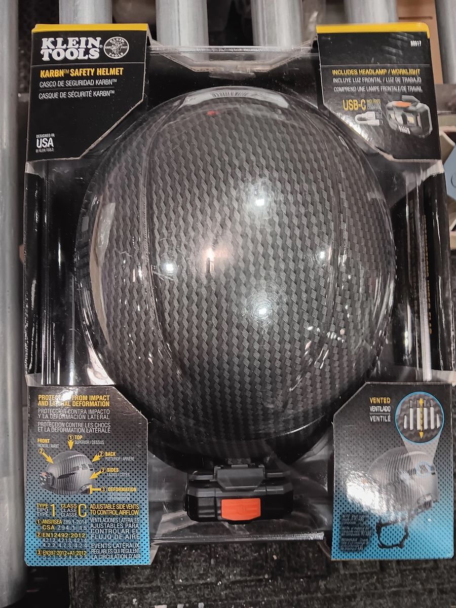 Klein Tools KARBN Safety Helmet w/ Headlamp, Vented, Type 1 Class C, Carbon Fiber Pattern