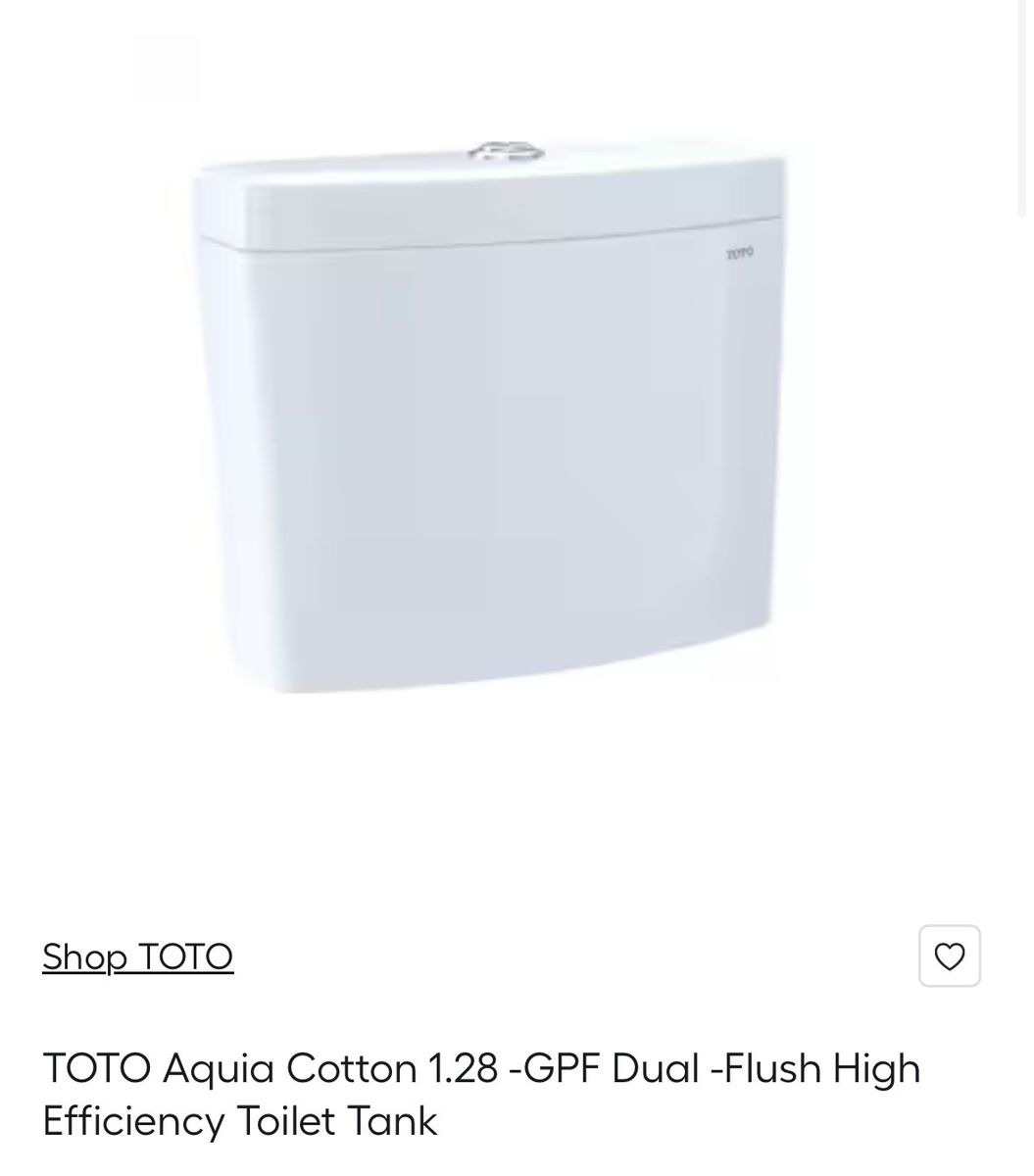 TOTO Aquia Cotton 1.28 GPF Dual-Flush High Efficiency Toilet Tank - White