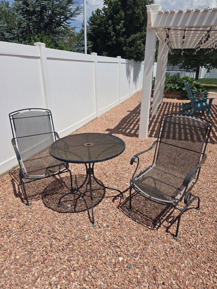 Used Metal Patio Dining Set - 2 Chairs & Round Table - Black Outdoor Furniture